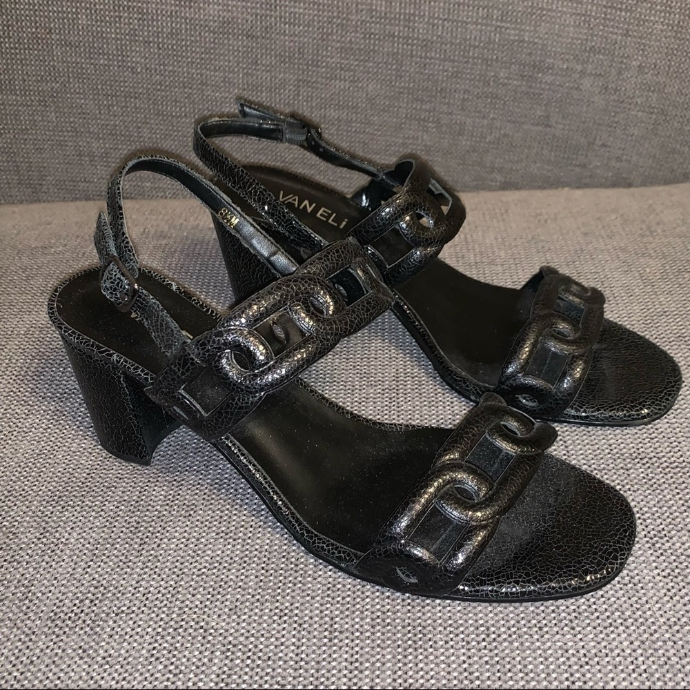 VanEli black heeled Sandals, size 8.5, approx 2 inch chunky heels